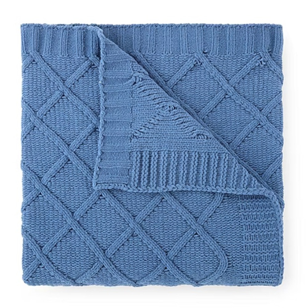Cozy Knit Linden Street Lattice Kensington Blue Throw Blanket